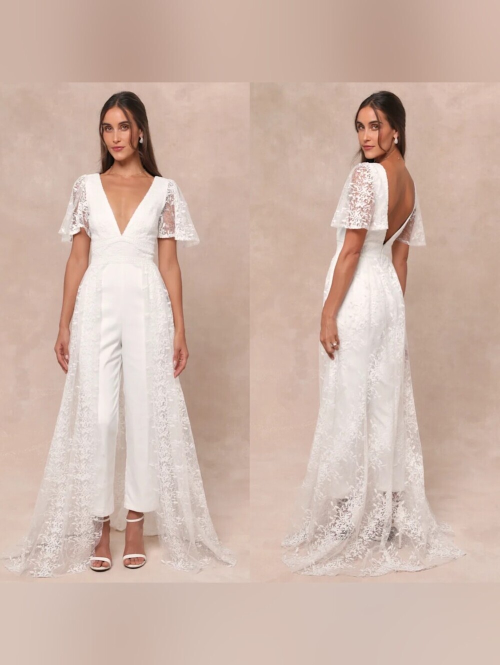 Lulus Immaculate Love White Mesh Embroidered Cape Jumpsuit S Wedding Bridal